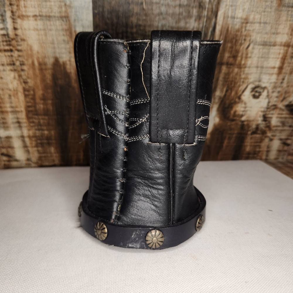 Vtg Leather Boot Cowhide Concho Western Beer Can Bottle Holder Koozie Set Pair - Picture 5 of 16